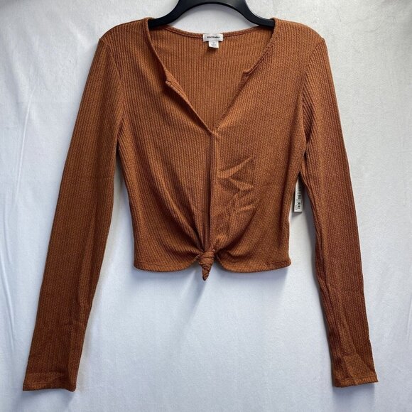 Wild Meadow V-Neck Long Sleeve Tie Front Hem Cropped Top Women Medium Orange New - Picture 1 of 15